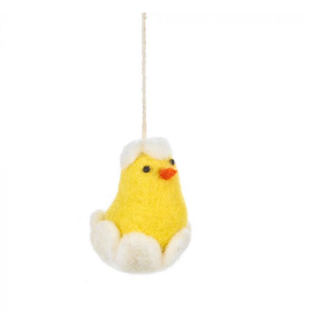 hand felted easter chick hanging easter tree decoration yellow and white