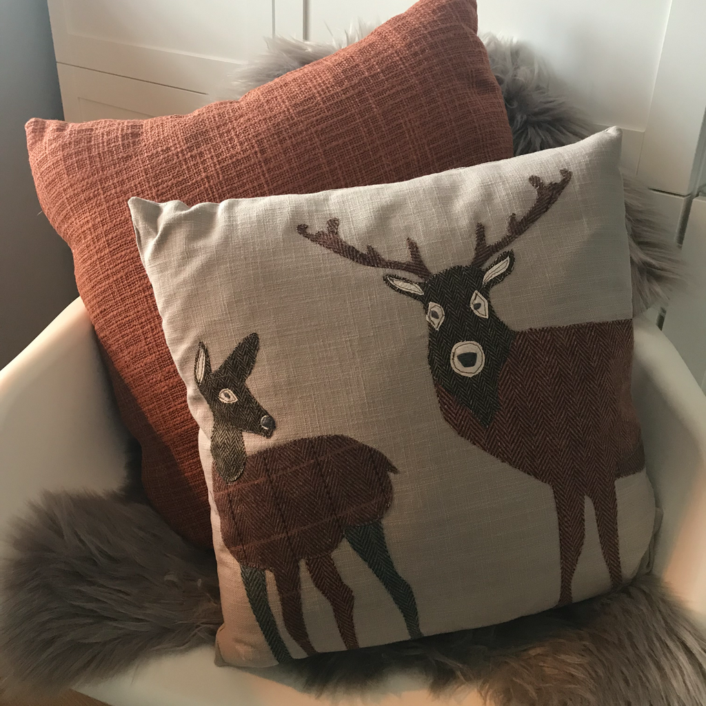 tweed doe and stag cushion