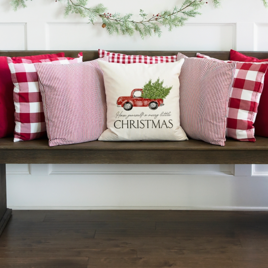 little red truck Christmas cushion